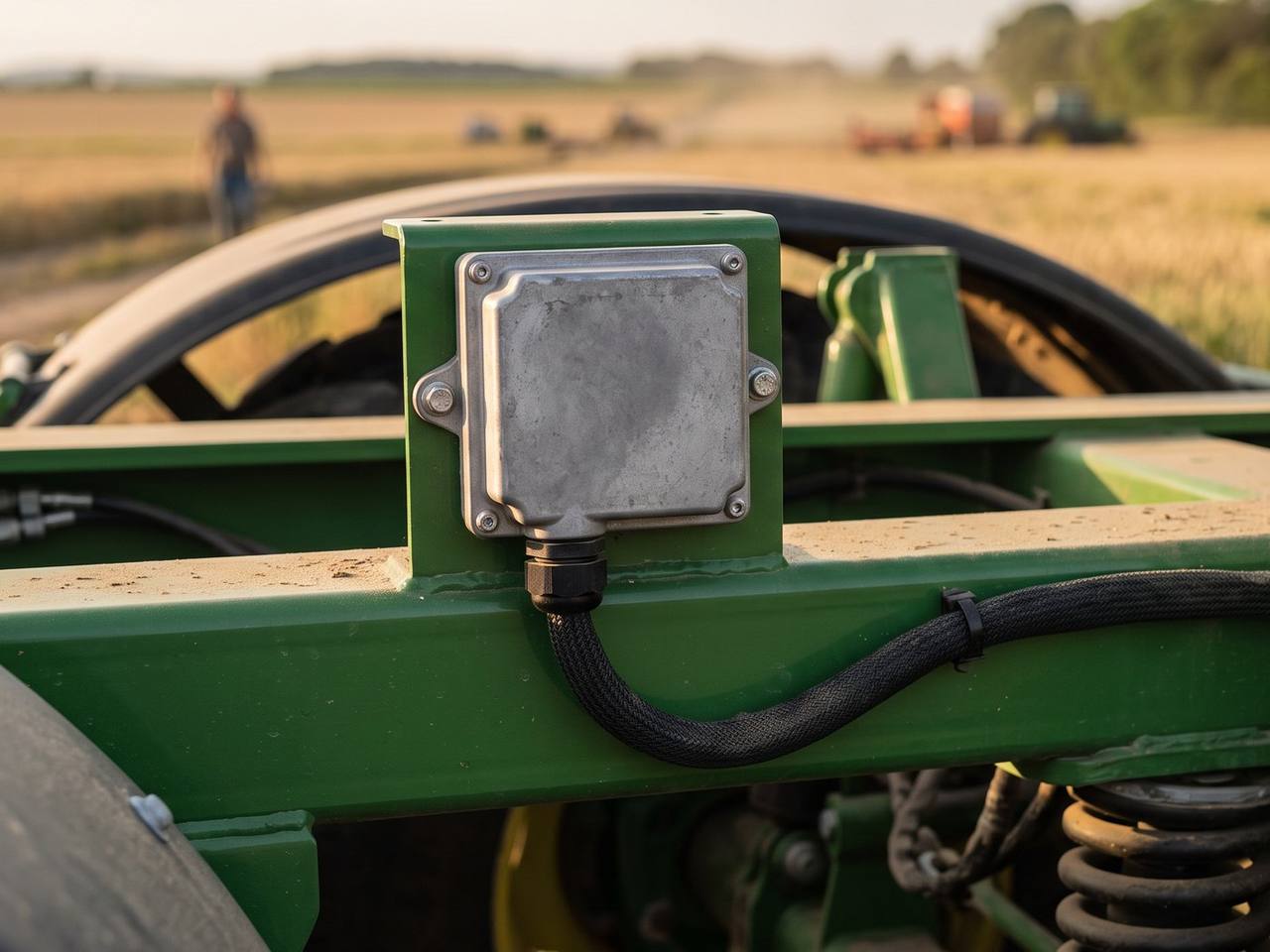Módulo eletrônico selado fixado ao chassi de máquina agrícola